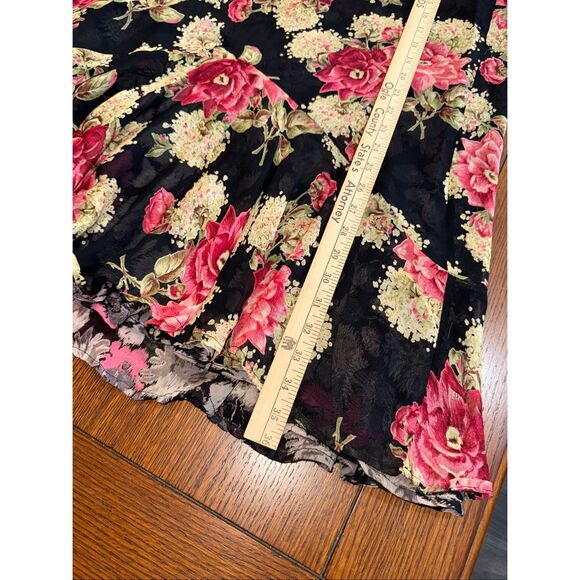 Vintage Y2K Reversible Floral Midi Skirt – Rose Print Black Red + Gray Pink Abst - Picture 15 of 16
